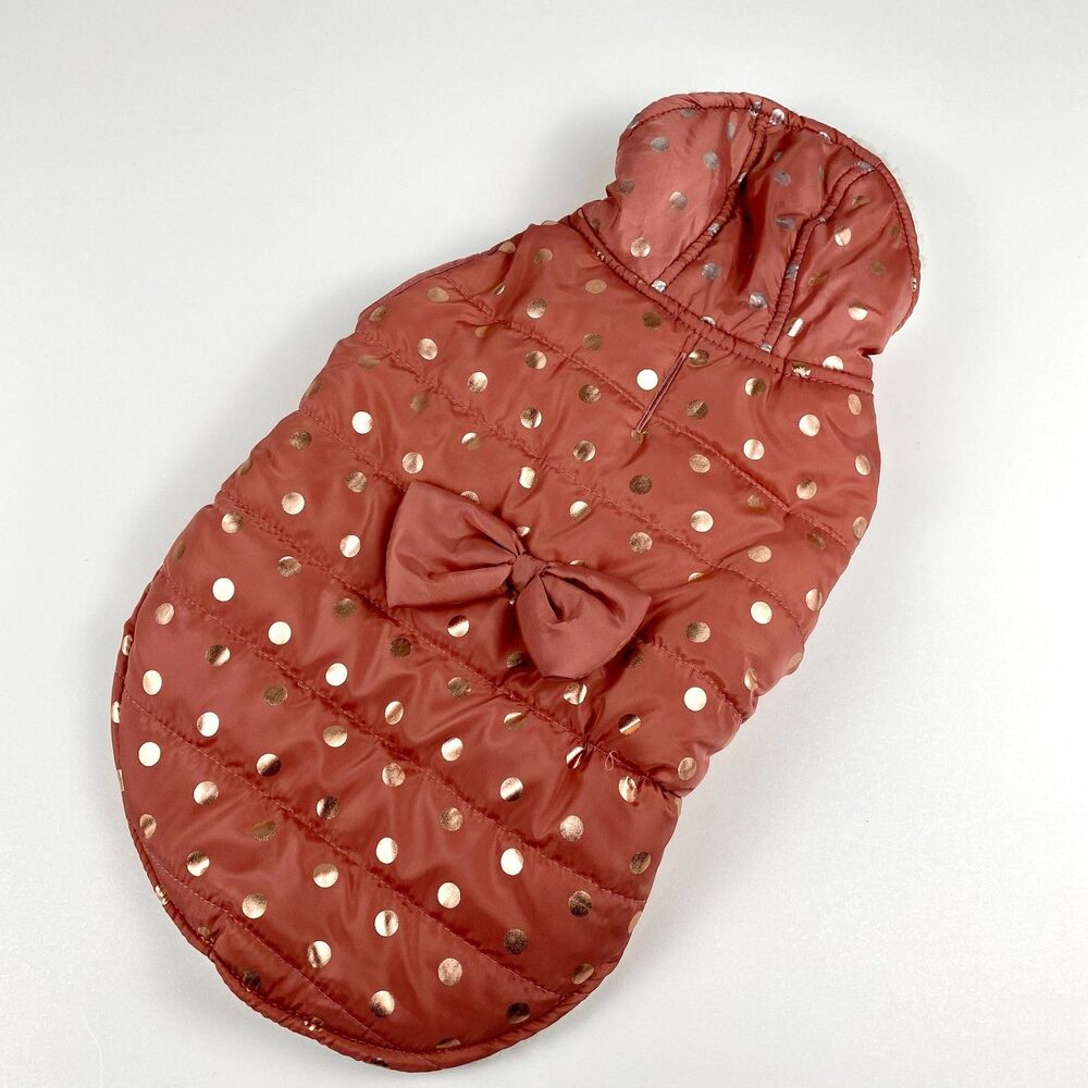 Frisco Heavyweight Polka Dotted Insulated Dog & Cat Parka Rose Gold Medium